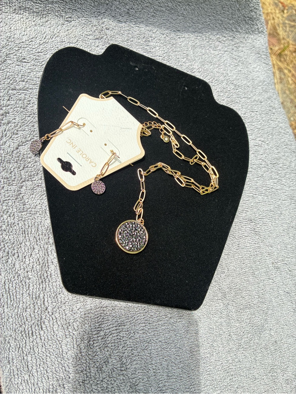 Gold-Tone Chain Necklace with Black Crystal Pavé Pendant